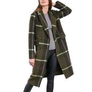 BCBGeneration Preppy Plaid Mid-length Coat Womens XL Forest Moss Green Academia